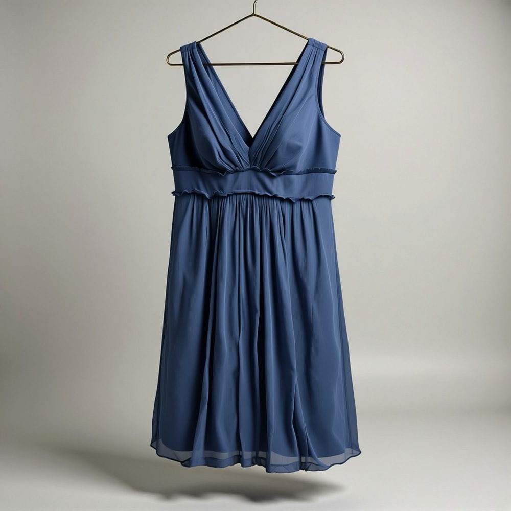 Laundry by Shelli Segal Elegant Blue V-Neck Midi Dress - Picture 5 of 5
